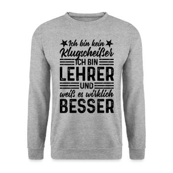 Lehrer lustiger Spruch Ich bin kein Klugscheißer - Unisex Pullover - Weißgrau meliert - Vorne - Alina (178cm) & Michal (187cm)