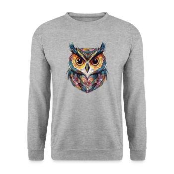 Hibou Floral Pastel Couleurs, Coloré, Style Cartoon - Sweat-shirt Unisexe - gris chiné - Devant - Alina (178cm) & Michal (187cm)