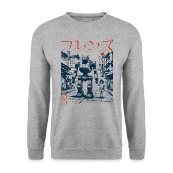 Mecha Friend and little Girl Anime - Unisex Sweatshirt - salt & pepper - Front - Alina (178cm) & Michal (187cm)