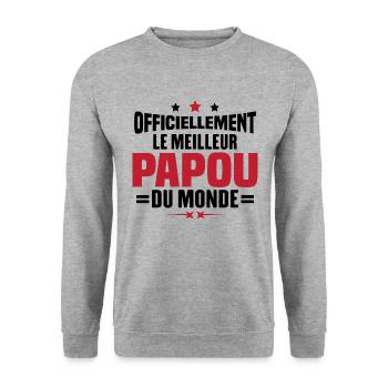 Officiellement Le Meilleur Papou Du Monde - Sweat-shirt Unisexe - gris chiné - Devant - Alina (178cm) & Michal (187cm)