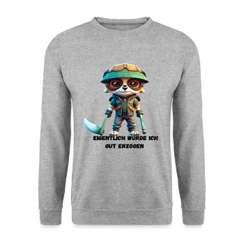 Unerwartet brav: Eigentlich gut erzogen? - Unisex Pullover - Weißgrau meliert - Vorne - Alina (178cm) & Michal (187cm)