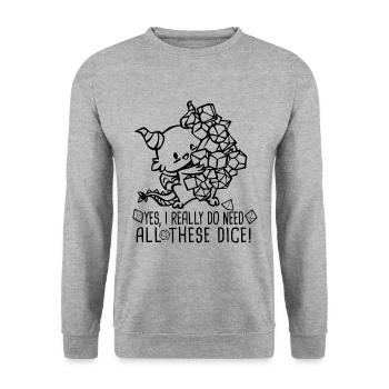 Brauche all diese Würfel-RPG-Spiele - Unisex Pullover - Weißgrau meliert - Vorne - Alina (178cm) & Michal (187cm)