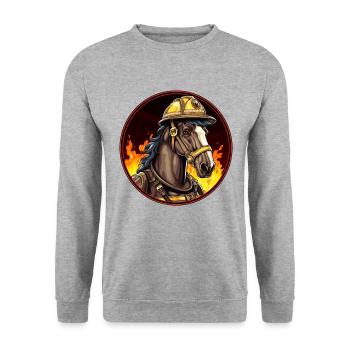 Feuerwehr Pferd - Unisex Pullover - Weißgrau meliert - Vorne - Alina (178cm) & Michal (187cm)
