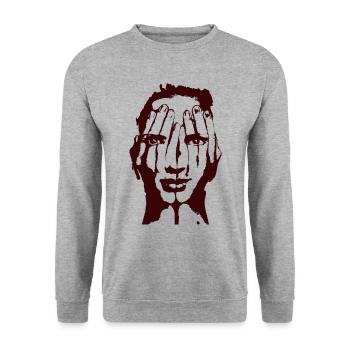 Mains face à l'idée de cadeau d'art - Sweat-shirt Unisexe - gris chiné - Devant - Alina (178cm) & Michal (187cm)
