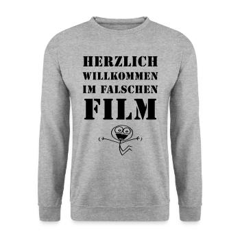 Herzlich willkommen im falschen Film Geschenkidee - Unisex Pullover - Weißgrau meliert - Vorne - Alina (178cm) & Michal (187cm)