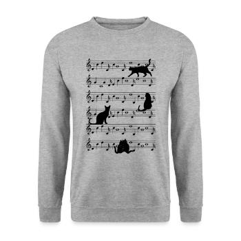 Katzen Kätzchen Musik Notenschlüssel Musiker - Unisex Pullover - Weißgrau meliert - Vorne - Alina (178cm) & Michal (187cm)