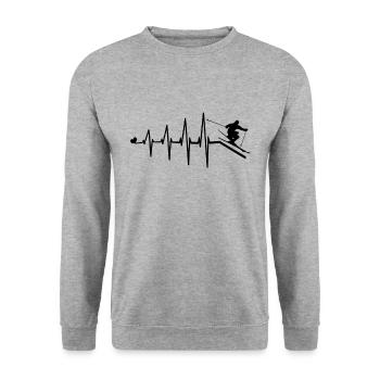Heartbeat Herzschlag Ski Herzfrequenz - Unisex Pullover - Weißgrau meliert - Vorne - Alina (178cm) & Michal (187cm)