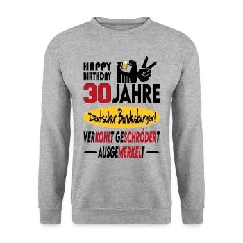 Geburtstag CDU SPD FDP Grün Politik Alter Jahre 30 - Unisex Pullover - Weißgrau meliert - Vorne - Alina (178cm) & Michal (187cm)