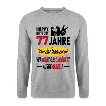 Geburtstag CDU SPD FDP Grün Politik Alter Jahre 77 - Unisex Pullover - Weißgrau meliert - Vorne - Alina (178cm) & Michal (187cm)