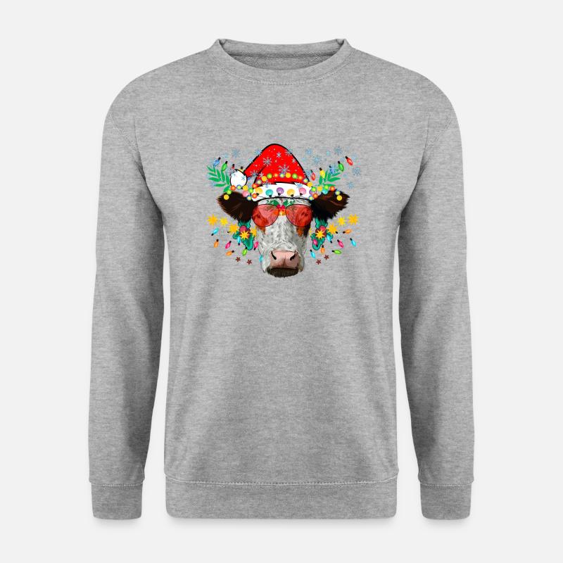 Weihnachtskuh, Western Christmas, Christmas Highla - Unisex Pullover - Weißgrau meliert