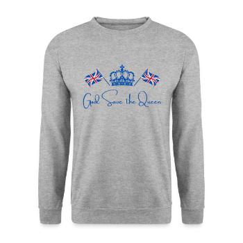 British Queen Coronation Camilla England Flag - Unisex Sweatshirt - salt & pepper - Front - Alina (178cm) & Michal (187cm)