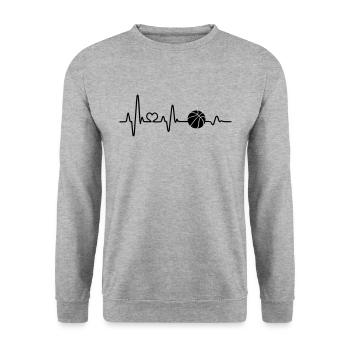 Basketball Basketballspieler Basket Herzschlag EKG - Unisex Pullover - Weißgrau meliert - Vorne - Alina (178cm) & Michal (187cm)