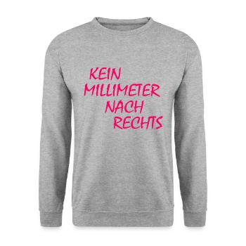 kein millimeter nach rechts - Unisex Pullover - Weißgrau meliert - Vorne - Alina (178cm) & Michal (187cm)