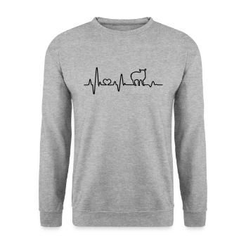 Schaf Schafbock Schäfer Geschenkidee Herzschlag - Unisex Pullover - Weißgrau meliert - Vorne - Alina (178cm) & Michal (187cm)
