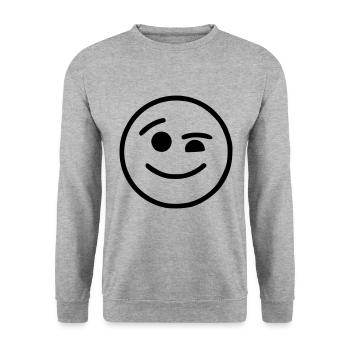Emoji Skizze zwinkern schwarz - Unisex Pullover - Weißgrau meliert - Vorne - Alina (178cm) & Michal (187cm)