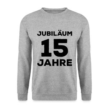 Jubiläum 15 Jahre Firmenjubiläum Gratulieren - Unisex Pullover - Weißgrau meliert - Vorne - Alina (178cm) & Michal (187cm)