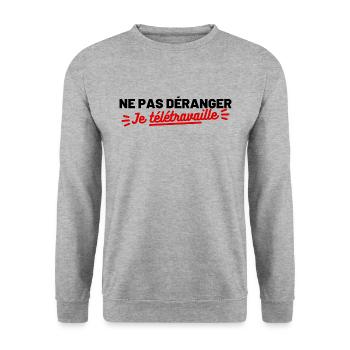 Ne pas déranger je télétravaille - Sweat-shirt Unisexe - gris chiné - Devant - Alina (178cm) & Michal (187cm)