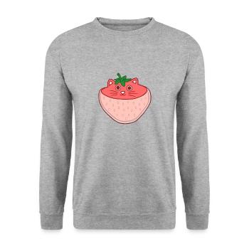 Strawberry cat - Unisex Sweatshirt - salt & pepper - Front - Alina (178cm) & Michal (187cm)