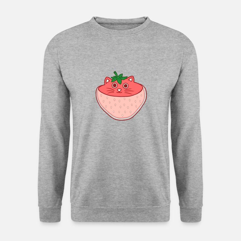 Erdbeer Katze - Unisex Pullover - Weißgrau meliert