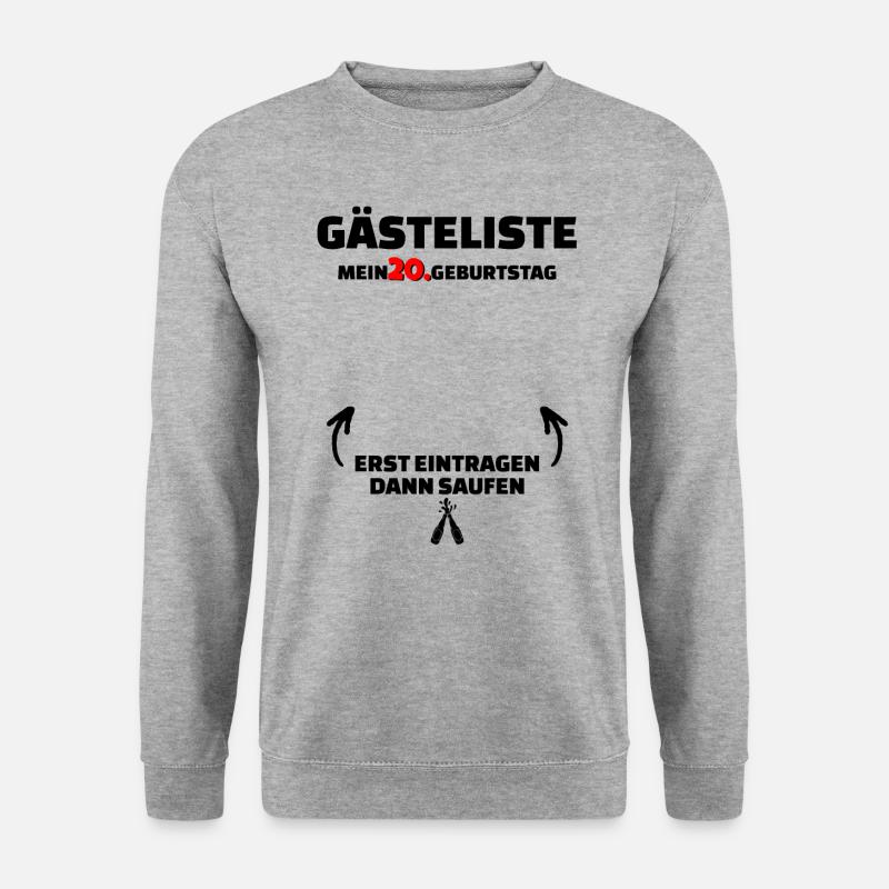 Happy Birthday 20. Geburtstag B-Day Gästeliste - Unisex Pullover - Weißgrau meliert