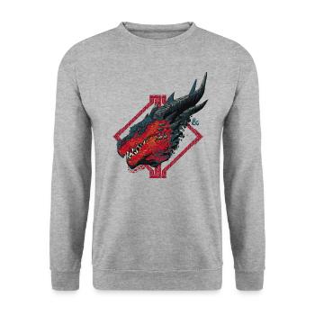 Dungeon & Dragons DND Drachenkopf - Unisex Pullover - Weißgrau meliert - Vorne - Alina (178cm) & Michal (187cm)