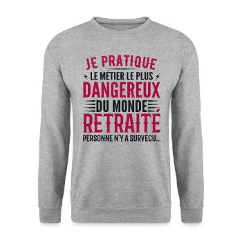 Le métier le plus dangereux du monde retraite - Sweat-shirt Unisexe - gris chiné - Devant - Alina (178cm) & Michal (187cm)