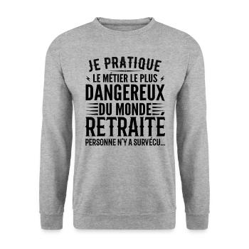 Le métier le plus dangereux du monde retraite - Sweat-shirt Unisexe - gris chiné - Devant - Alina (178cm) & Michal (187cm)