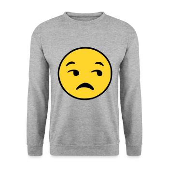Emoji Unzufrieden Skizze Farbe - Unisex Pullover - Weißgrau meliert - Vorne - Alina (178cm) & Michal (187cm)