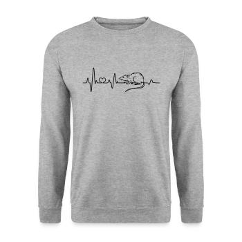 Ratte Ich liebe Ratten Herzschlag EKG Nagetier - Unisex Pullover - Weißgrau meliert - Vorne - Alina (178cm) & Michal (187cm)