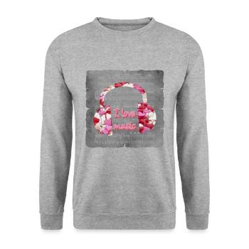 Des écouteurs du cœur J’aime la musique - Sweat-shirt Unisexe - gris chiné - Devant - Alina (178cm) & Michal (187cm)