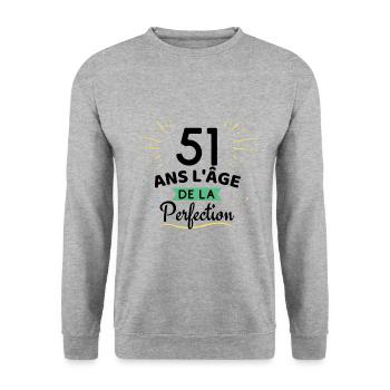 51 ans l'âge de la perfection - Sweat-shirt Unisexe - gris chiné - Devant - Alina (178cm) & Michal (187cm)