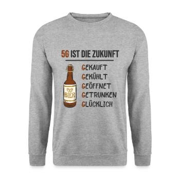Bier Biertrinker Bierflasche 5G ist die Zukunft - Unisex Pullover - Weißgrau meliert - Vorne - Alina (178cm) & Michal (187cm)