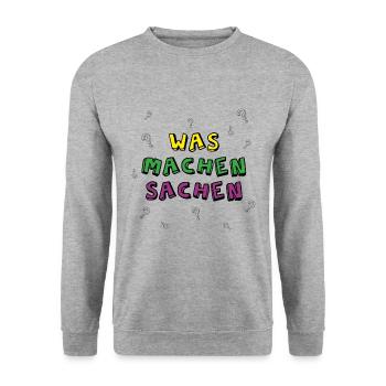Lustige Frage/ lustiger Spruch - Unisex Pullover - Weißgrau meliert - Vorne - Alina (178cm) & Michal (187cm)