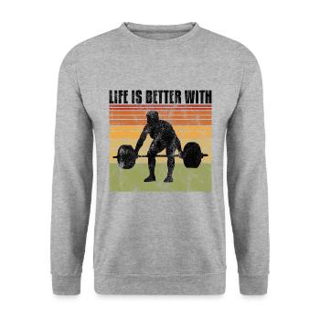 life is better with bodybuilding GYM Bodybuilder - Unisex Sweatshirt - salt & pepper - Front - Alina (178cm) & Michal (187cm)