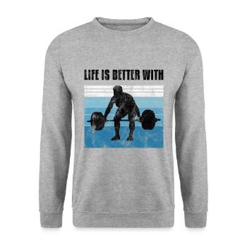 life is better with bodybuilding GYM Bodybuilder - Unisex Sweatshirt - salt & pepper - Front - Alina (178cm) & Michal (187cm)
