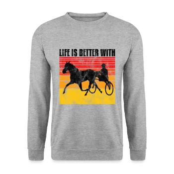 Life is better with Harness Racing Trotting Trot - Unisex Sweatshirt - salt & pepper - Front - Alina (178cm) & Michal (187cm)