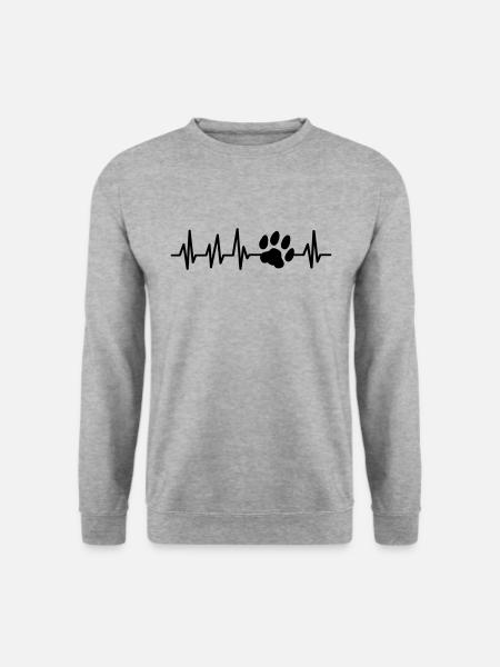 Katze Herzschlag EKG Pfote Katzenliebhaber Liebe - Unisex Pullover - Weißgrau meliert