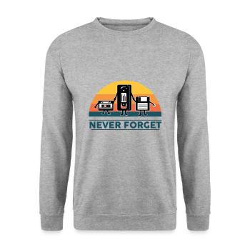 Vhs kassette Floppy Diskette nerd geek Geschenk - Unisex Pullover - Weißgrau meliert - Vorne - Alina (178cm) & Michal (187cm)
