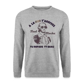 A la RUN t'arrive tout moche tu repars tout beau - Sweat-shirt Unisexe - gris chiné - Devant - Alina (178cm) & Michal (187cm)