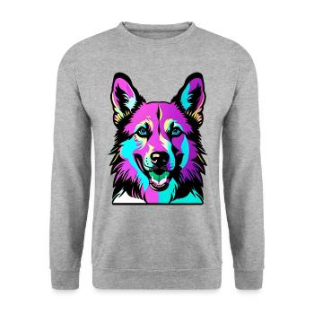 Glücklicher Hund. Glückliche Hunde. Deutscher Schäferhund - Unisex Pullover - Weißgrau meliert - Vorne - Alina (178cm) & Michal (187cm)