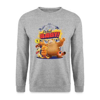 Garfield Mit Papa Vic Und Odie I'm Back Baby! - Unisex Pullover - Weißgrau meliert - Vorne - Alina (178cm) & Michal (187cm)