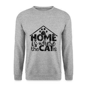 home is where the cat is - Funny cat sayings - Unisex Sweatshirt - salt & pepper - Front - Alina (178cm) & Michal (187cm)