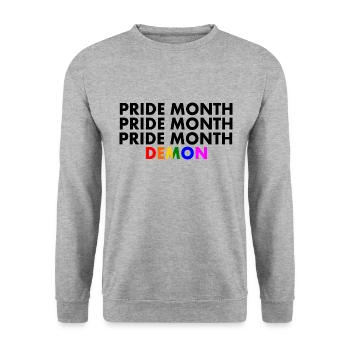 pride month demon - Unisex Pullover - Weißgrau meliert - Vorne - Alina (178cm) & Michal (187cm)