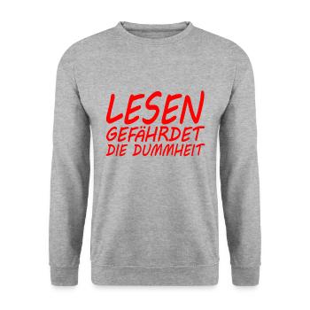 Lesen gefährdet die Dummheit - Unisex Pullover - Weißgrau meliert - Vorne - Alina (178cm) & Michal (187cm)