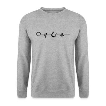Hufeisen Pferd Herzschlag Reiter Reiterin reiten - Unisex Pullover - Weißgrau meliert - Vorne - Alina (178cm) & Michal (187cm)