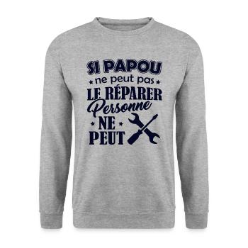 Tshirt Grand-Père - Papou ne peut pas le Réparer - Sweat-shirt Unisexe - gris chiné - Devant - Alina (178cm) & Michal (187cm)