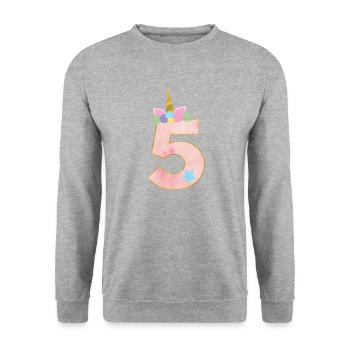 5.Geburtstag Einhorn Zahl 5 Jahre Mädchen Geschenk - Unisex Pullover - Weißgrau meliert - Vorne - Alina (178cm) & Michal (187cm)