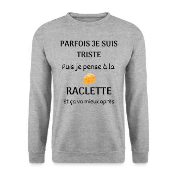 Parfois je suis triste puis je pense à la raclette - Sweat-shirt Unisexe - gris chiné - Devant - Alina (178cm) & Michal (187cm)