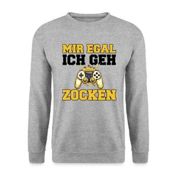 Mir Egal Ich Geh Zocken Gaming Spruch - Unisex Pullover - Weißgrau meliert - Vorne - Alina (178cm) & Michal (187cm)