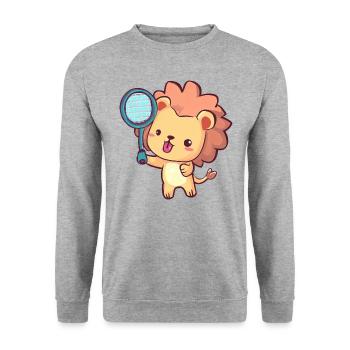Tennis spielender Löwe - Unisex Pullover - Weißgrau meliert - Vorne - Alina (178cm) & Michal (187cm)